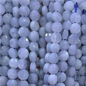 white MoonStone Beads, faceted circle, approx 6mm dia