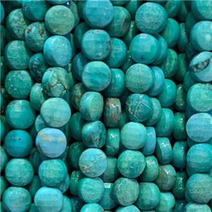 green Turquoise Beads, faceted circle, approx 6mm dia