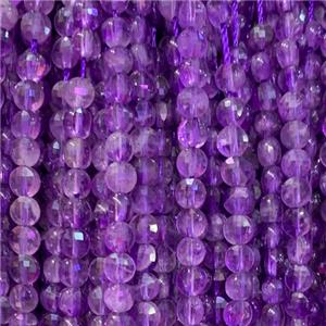 purple Amethyst Beads, faceted circle coin, approx 4mm dia