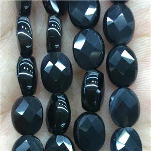 black Onyx Agate Beads, faceted oval, approx 6x8mm