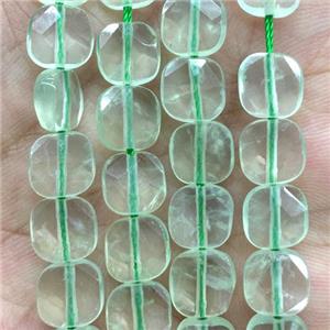 green prehnite beads, faceted square, approx 6x6mm