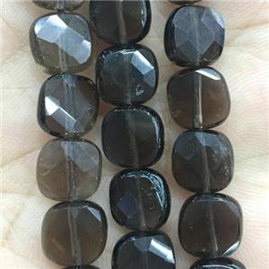 smoky quartz beads, faceted square, approx 6x6mm
