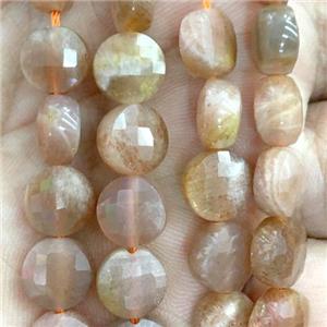gold Moonstone beads, faceted circle, approx 8mm dia