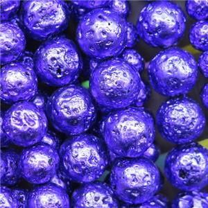 round Lava stone beads, purple plated, approx 10mm dia