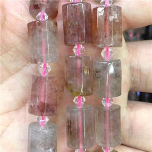 Strawberry Quartz beads, faceted cylinder, approx 12-16mm