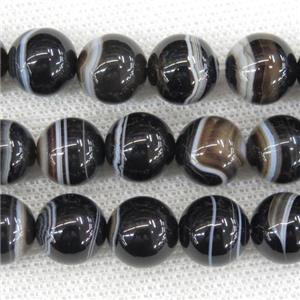 round natural Brazilian Agate beads, wave, black, approx 10mm dia
