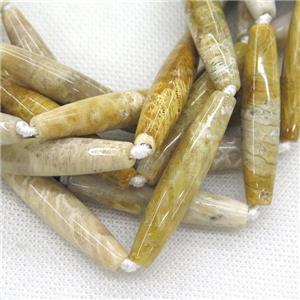 yellow Coral Fossil Beads, barrel, approx 9x45mm, 8pcs per st