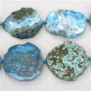 Ocean Agate slab beads, blue treated, approx 30-50mm