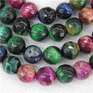 faceted round Tiger eye stone beads, mixed color, B-grade, approx 10mm dia