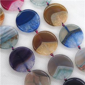 Agate Druzy circle coin beads, mixed color, approx 25mm dia