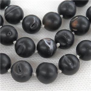 round black Agate Druzy beads, approx 14mm dia