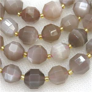 gray Moonstone beads, faceted bullet, approx 12mm dia