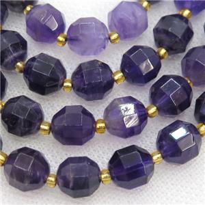 purple Amethyst beads, faceted bullet, approx 10mm dia