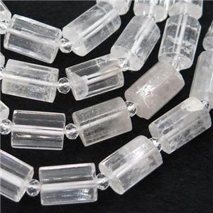 Clear Quartz tube Beads, faceted column, approx 10x14mm