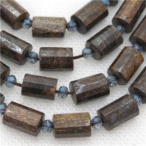 Bronzite Tube Beads, faceted cylinder, approx 10x14mm