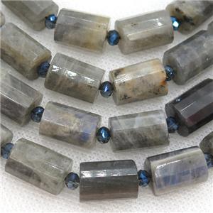 Labradorite Tube Beads Faceted Cylinder, approx 8x12mm