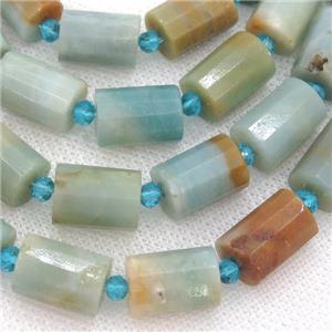 Chinese Amazonite tube Beads, faceted cylinder, approx 10x14mm
