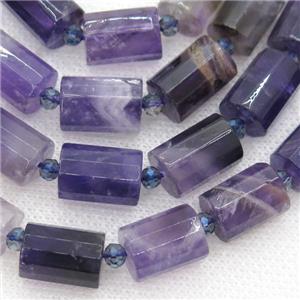 Natural Purple Amethyst tube Beads Faceted Column, approx 8x12mm