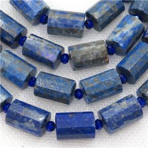 Natural blue Lapis Lazuli Beads faceted tube Lazurite, approx 10x14mm
