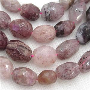 Strawberry Quartz Beads, faceted freeform, approx 10-18mm