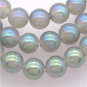 round white Agate Beads with graygreen electroplated, approx 12mm dia