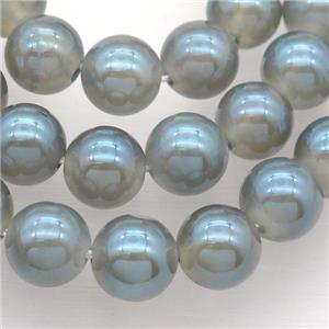 round white Agate Beads with grayblue electroplated, approx 12mm dia
