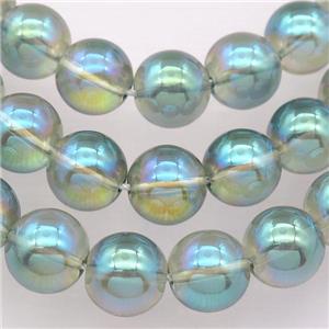 round Synthetic Quartz Beads with green electroplated, approx 6mm dia