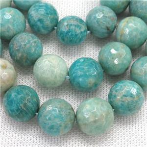 green Amazonite beads, faceted round, approx 16mm dia