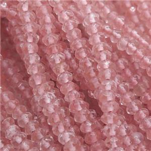 pink watermelon quartz beads, faceted rondelle, approx 2x4mm