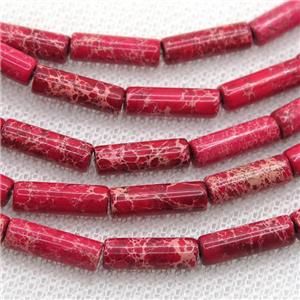 red Imperial Jasper tube beads, approx 4x13mm