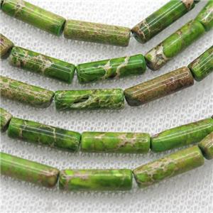 olive Imperial Jasper tube beads, approx 4x13mm