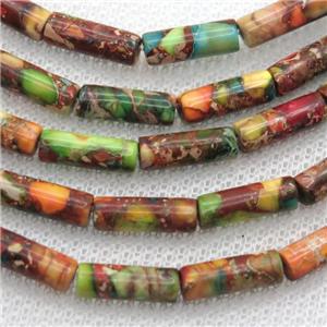 Imperial Jasper tube beads, multicolor, approx 4x13mm