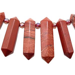 Red Jasper bullet beads, topdrilled, approx 9-38mm
