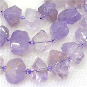 lt.purple Amethyst nugget beads, faceted freeform, approx 12-18mm
