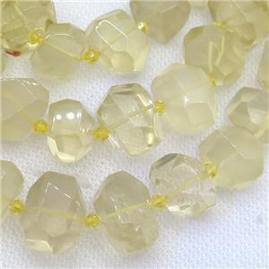 Lemon Quartz nugget beads, faceted freeform, approx 12-18mm