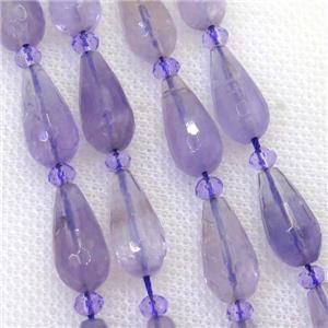 lt.purple Amethyst beads, faceted teardrop, approx 8-15mm