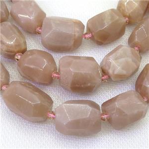 peach moonstone nugget beads, faceted freeform, approx 12-18mm