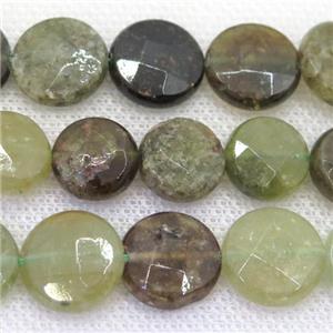 green Garnet beads, faceted circle, approx 14mm dia