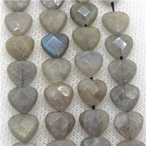 Labradorite beads, faceted heart, approx 10mm