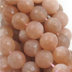 peach MoonStone Beads, faceted round, A-grade, approx 12mm dia
