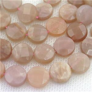peach moonstone beads, faceted circle, approx 12mm dia