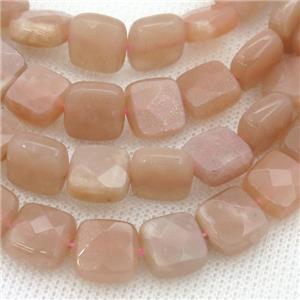 peach moonstone beads, faceted square, approx 12mm