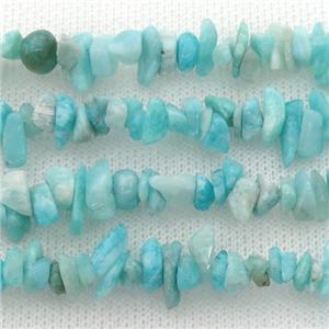 blue Amazonite chip beads, approx 4-6mm, 32inch length