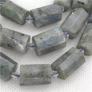 Labradorite beads, faceted tube, approx 12-18mm