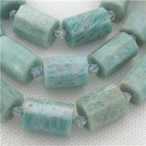 green Amazonite beads, faceted column, approx 12-18mm