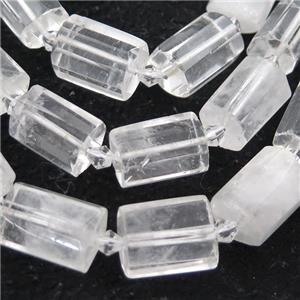 Clear Quartz Beads, faceted tube, approx 12-18mm
