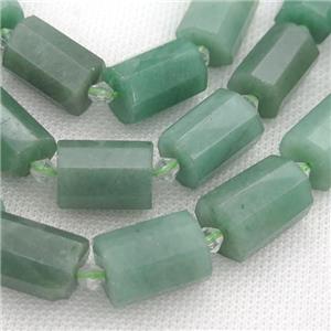 green Aventurine beads, faceted tube, approx 12-18mm