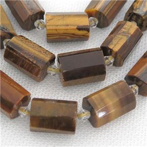 Tiger eye stone beads, faceted tube, approx 12-18mm