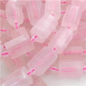 Rose Quartz beads, faceted tube, approx 12-18mm