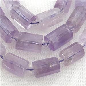 lt.purple Amethyst beads, faceted tube, approx 12-18mm